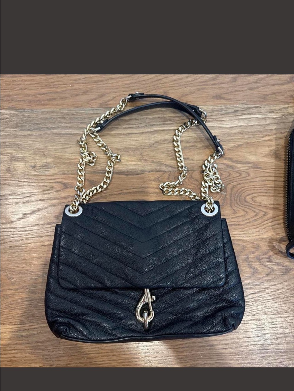 Rebecca Minkoff Black Quilted Leather Crossbody with Gold Chain